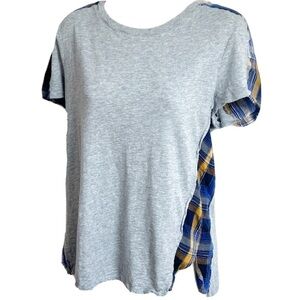 🆕 Vince Camuto plaid combo shirt sleeve side split scoop neck t shirt top